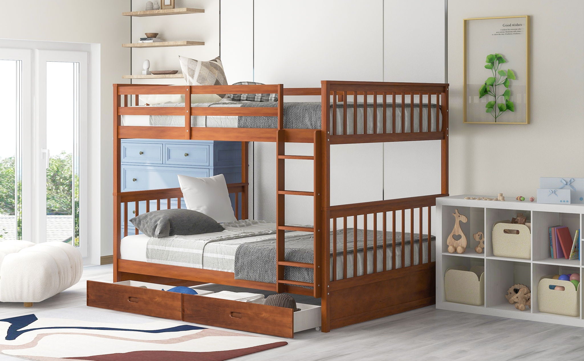 Bunk Bed With Ladders And 2 Storage Drawers