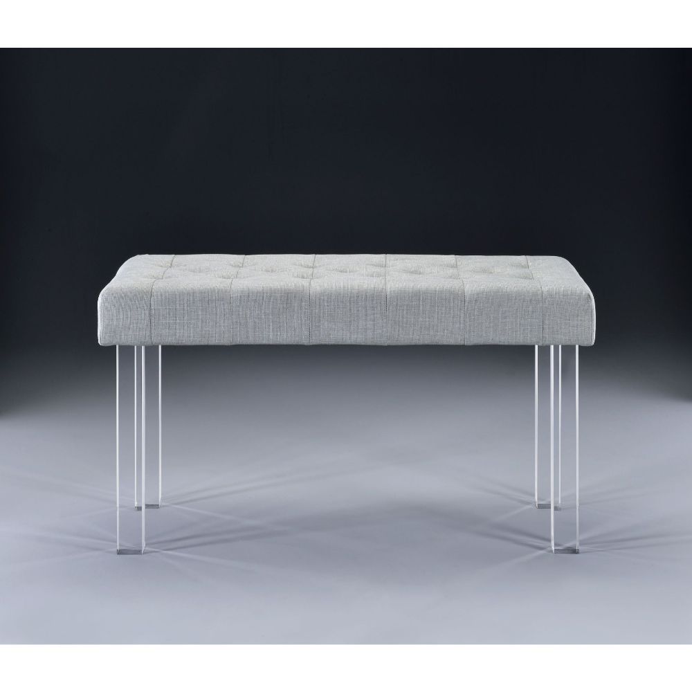 ACME Bagley - Bench - Linen & Clear Acrylic | Meri Furniture