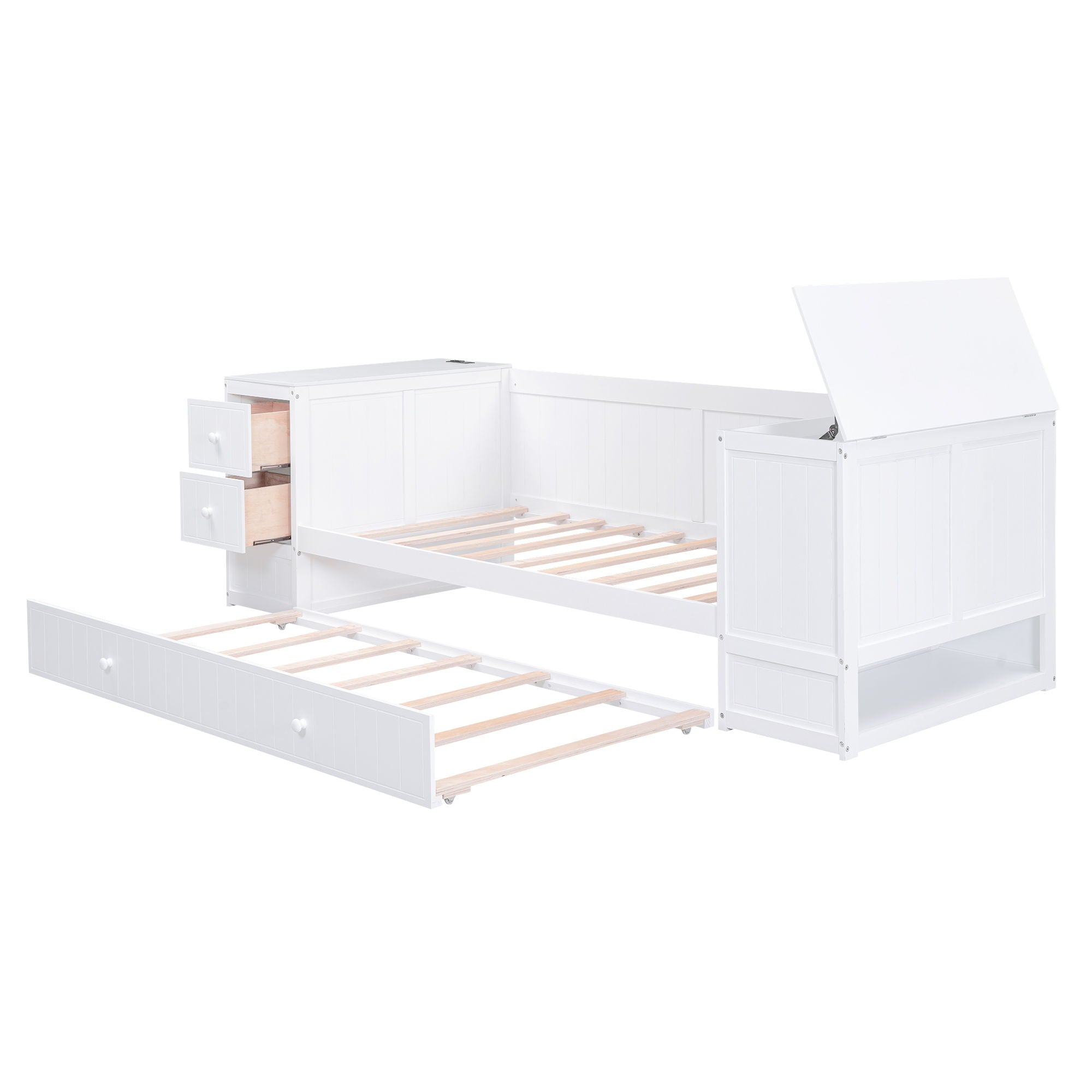 Daybed With Storage Arms, Trundle And Charging Station