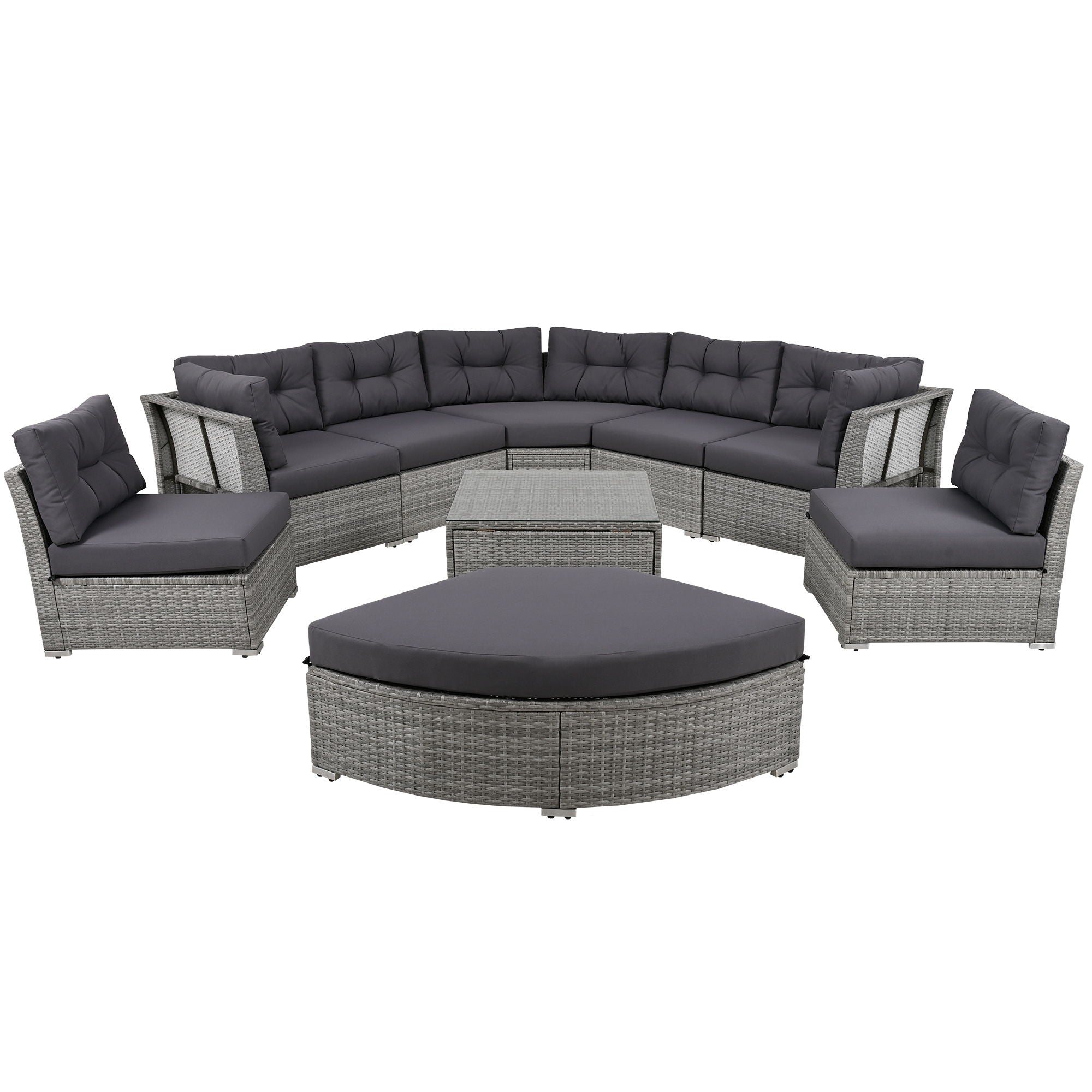 Elegant Patio Furniture Set Outdoor Daybed Rattan Sectional With Cushions And Center Table - Gray