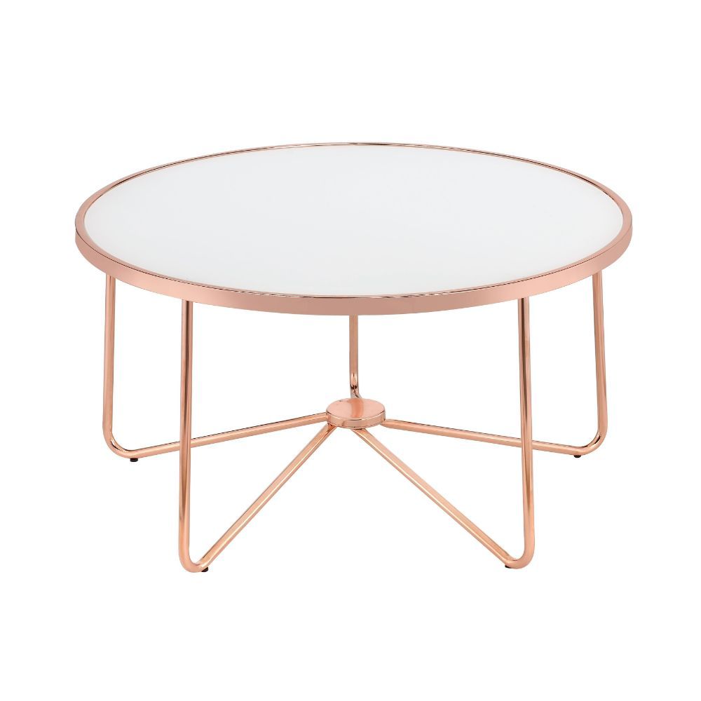 ACME Alivia - Coffee Table - Rose Gold & Frosted Glass | Meri Furniture