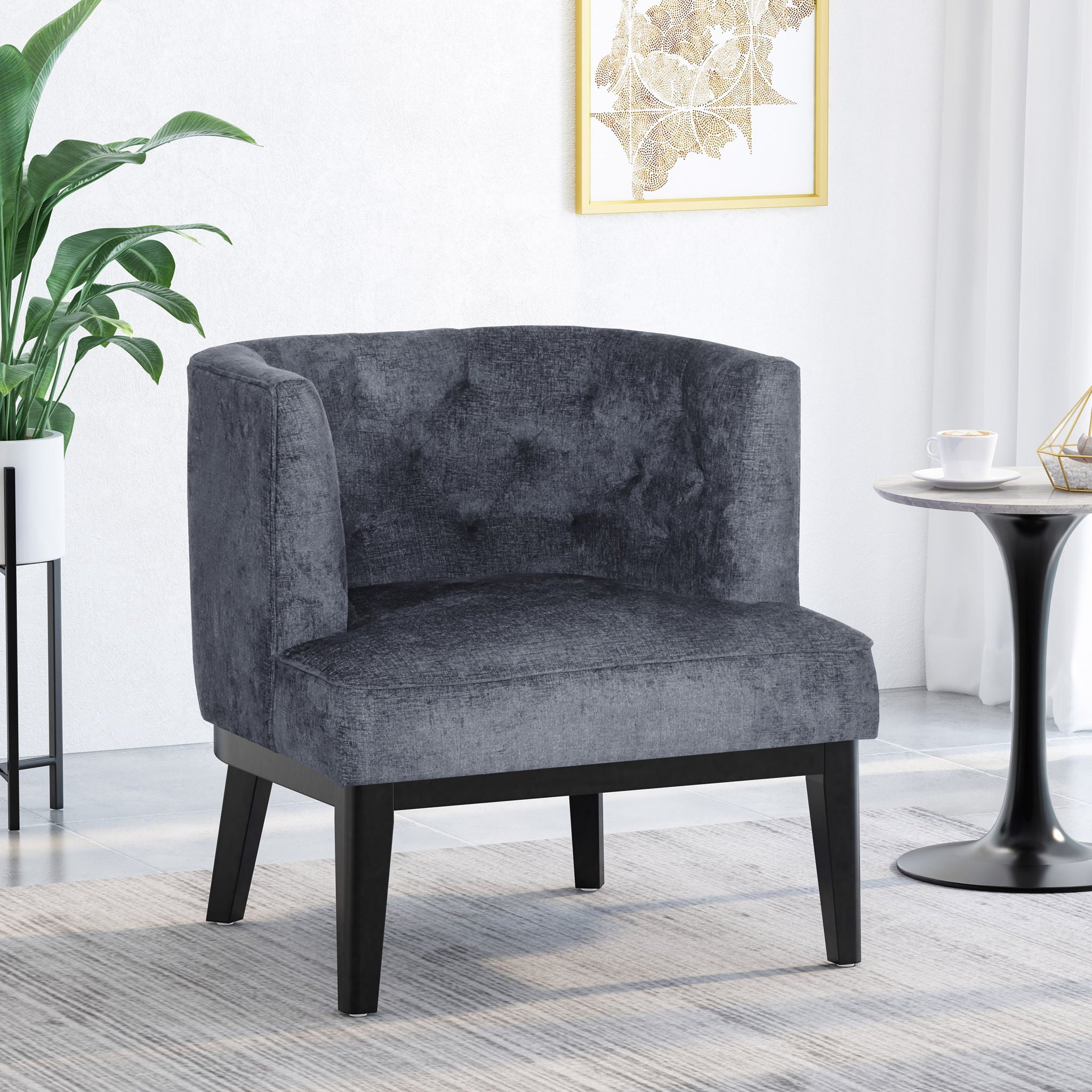 Contemporary Accent Chair With Tufted Diamond Stitching - Charcoal