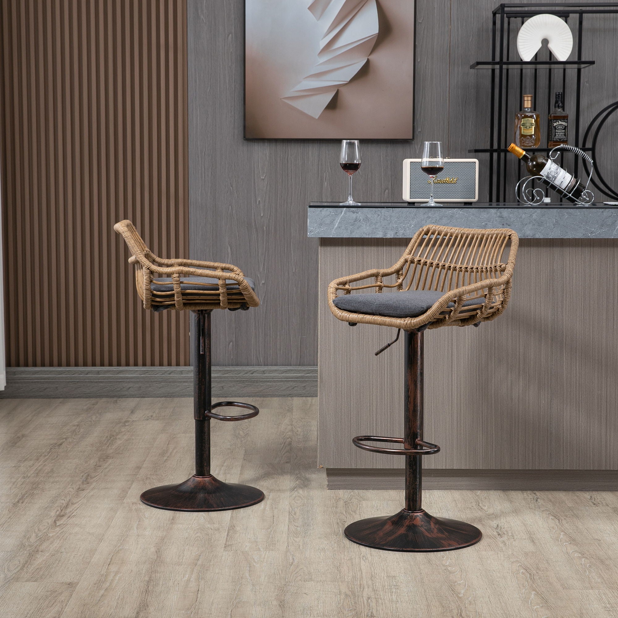 Modern Swivel Bar Stools Adjustable Counter Chairs With Footrest (Set of 2)
