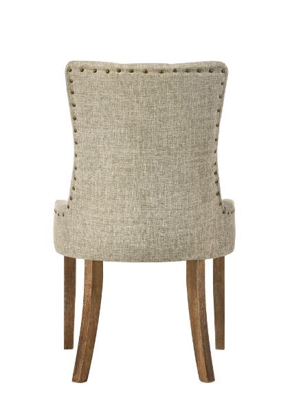 ACME Yotam - Side Chair (Set of 2) - Beige Fabric & Salvaged Oak Finish | Meri Furniture