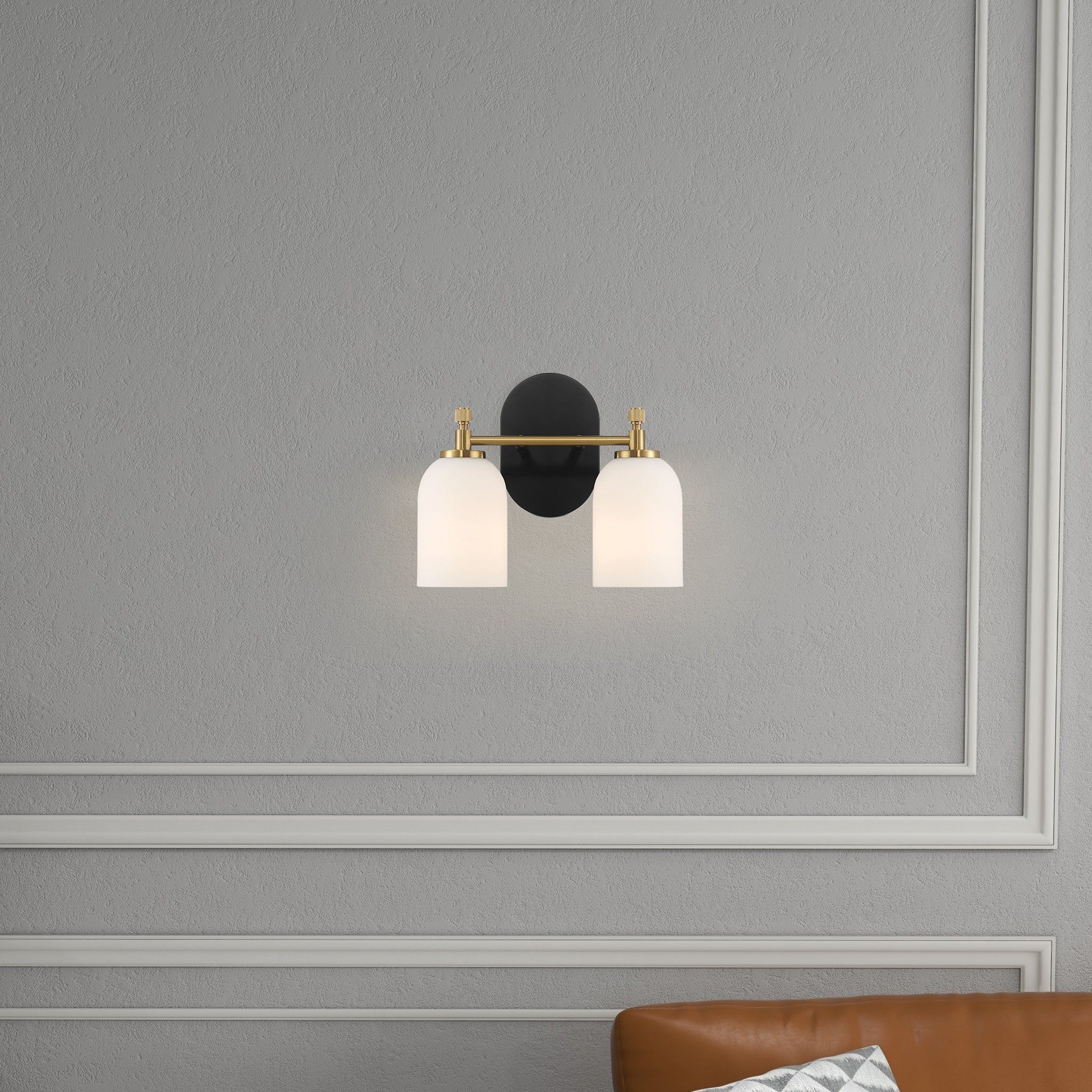 Vortex - 2 Lights Vanity In Traditional Style For Over Bathroom Mirror Wall Sconce - Black / Gold / White