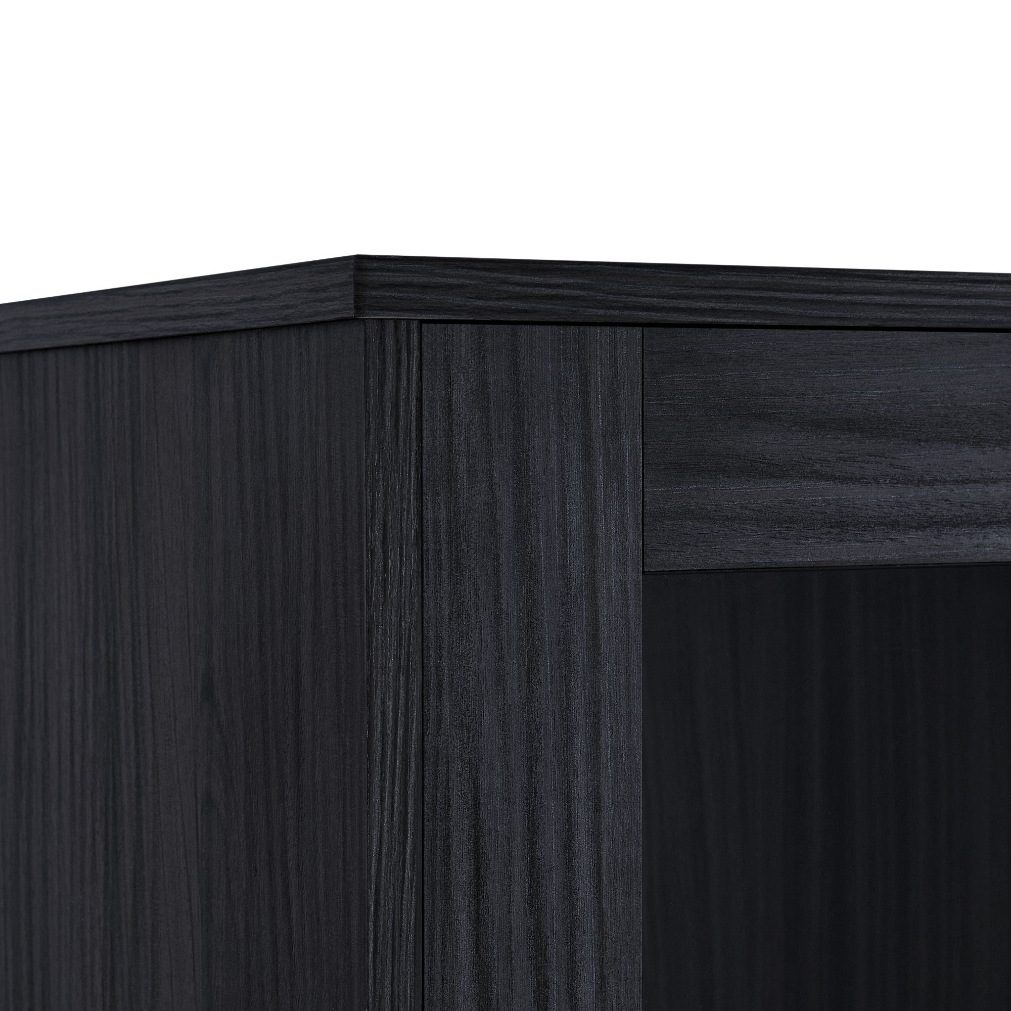 Modern Style Tall Display Cabinet With LED Lighting, Tempered Glass Door, 2 Drawers