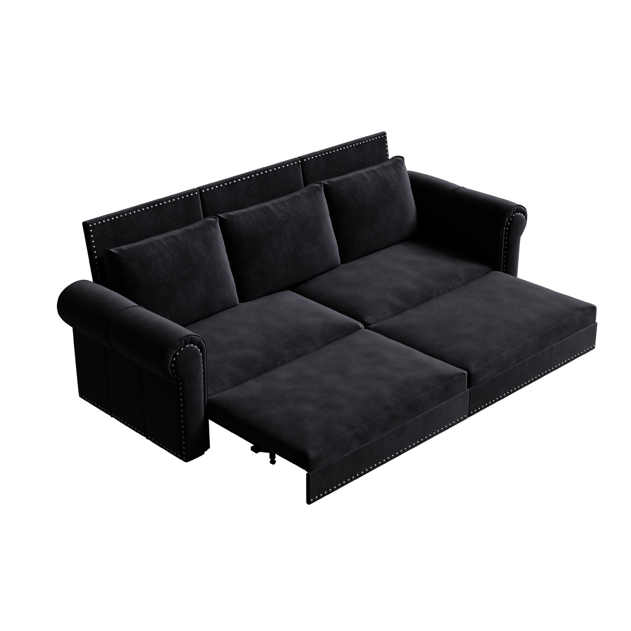 3 In 1 Convertible Sleeper Sofa With Nailhead Trim & Rolled Arm