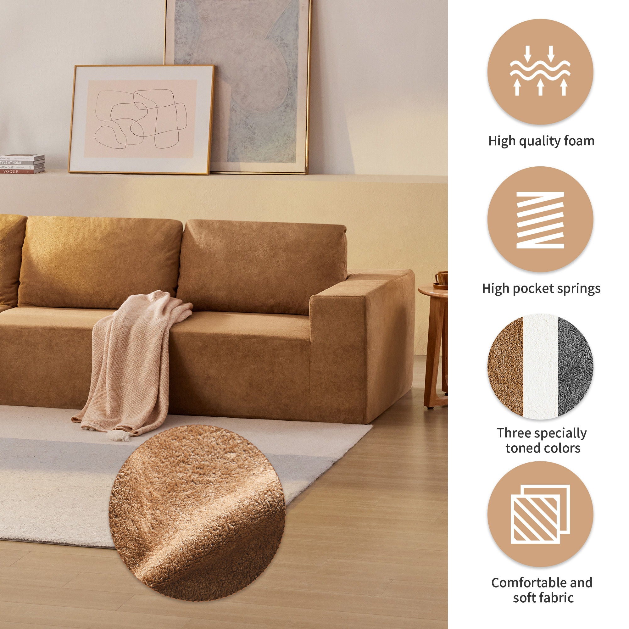 Modular Sectional With Wide Seat Free Combination L Shaped Couch Set Cloud Upholstered Minimalist Boneless Sofa