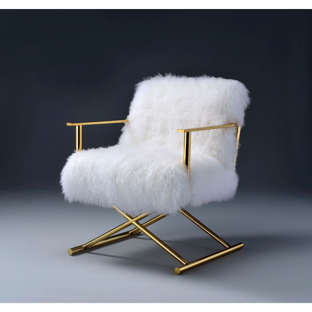 ACME Bagley - Accent Chair - Wool & Gold Brass | Meri Furniture