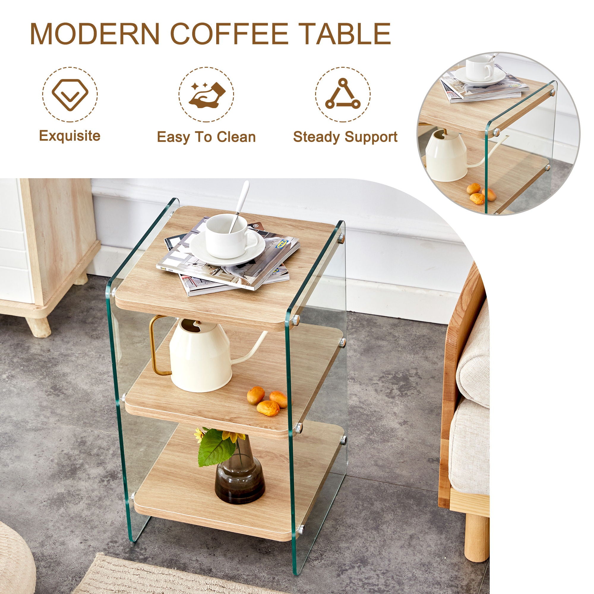 Modern 3 Layer Bedside Cabinet With Storage Function