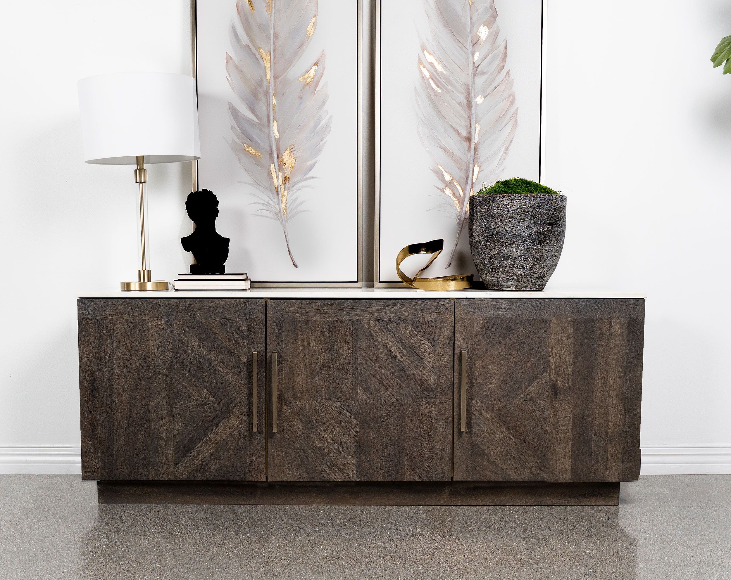 Coaster Fine Furniture Dennis - 3 Door Marble Top Sideboard Buffet - Tobacco Gray | Meri Furniture