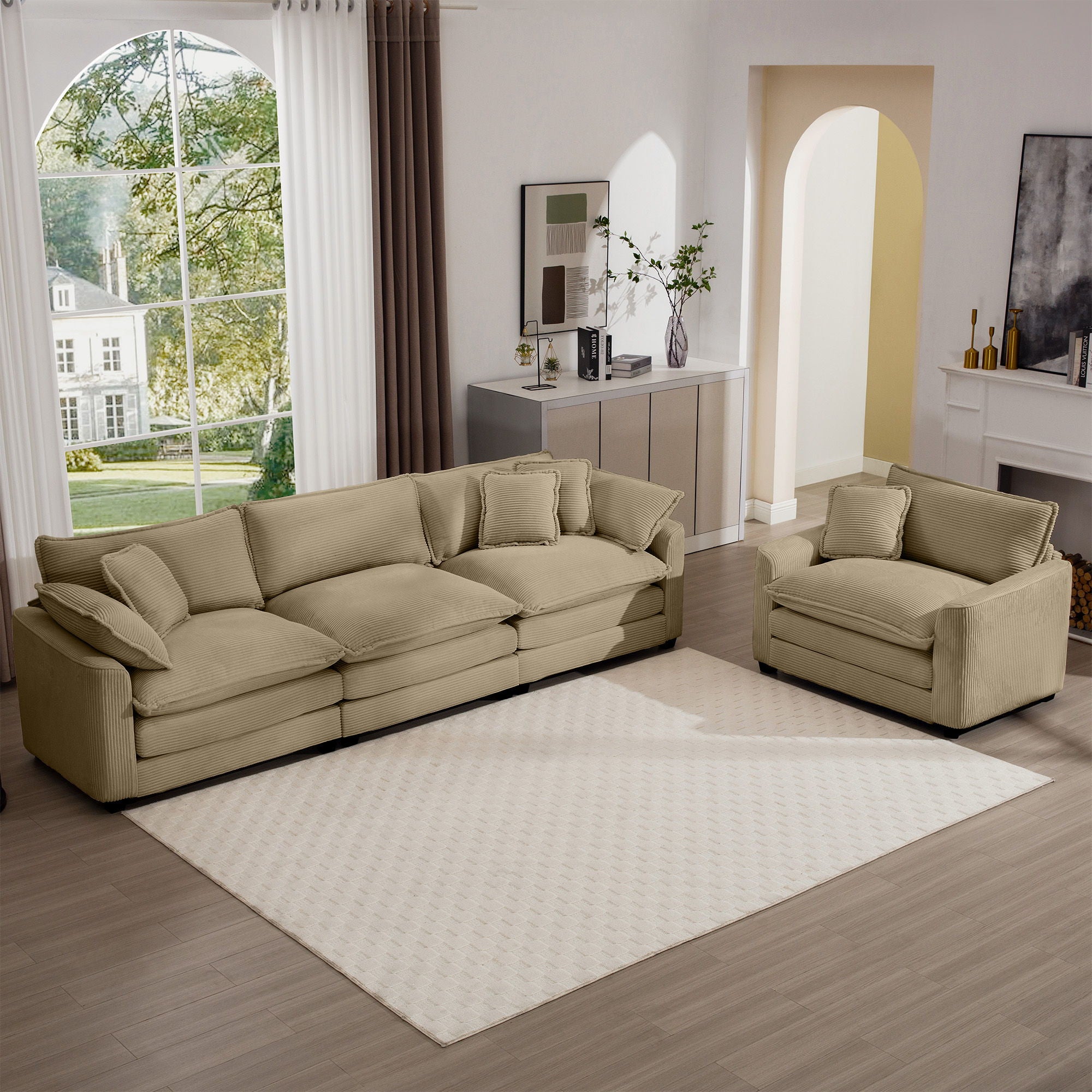 Elegant Corduroy Oversized Sectional Sofa Set With Deep Seats And Flexible Layout