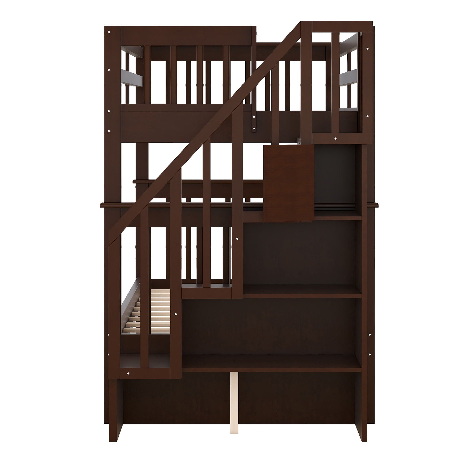 Stairway Bunk Bed With Storage And Guard Rail For Bedroom