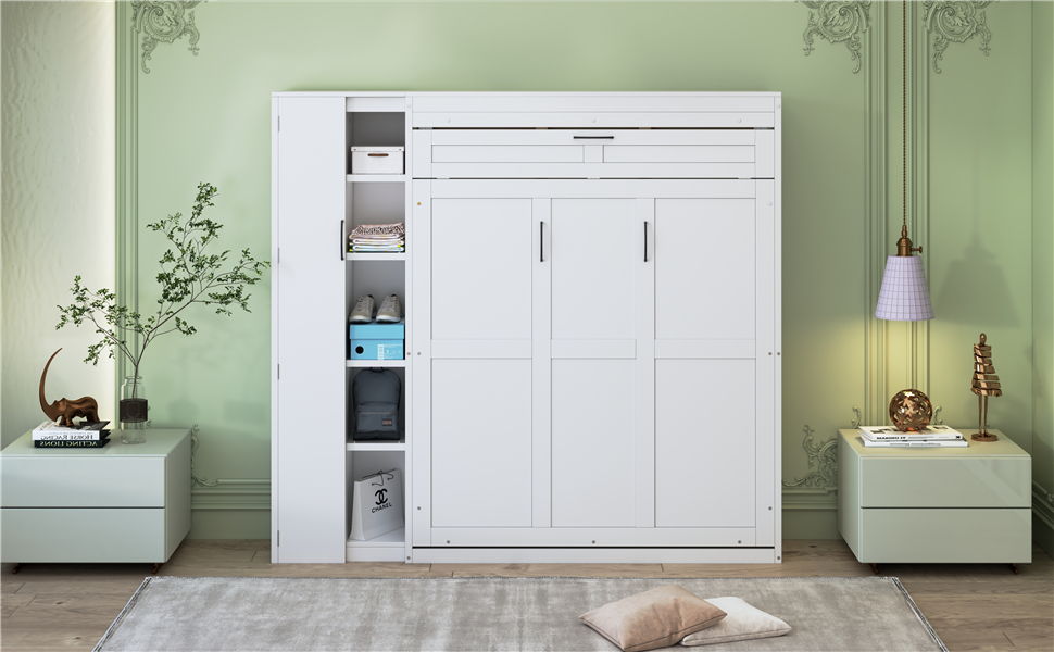 Murphy Wall Bed With Shelves, Wardrobe And LED Lights