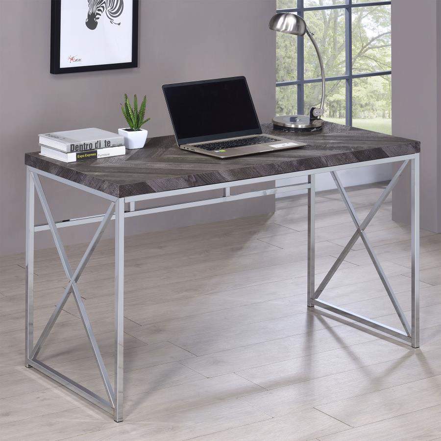 Coaster Fine Furniture Grimma - Writing Office Desk - Rustic Gray And Chrome | Meri Furniture