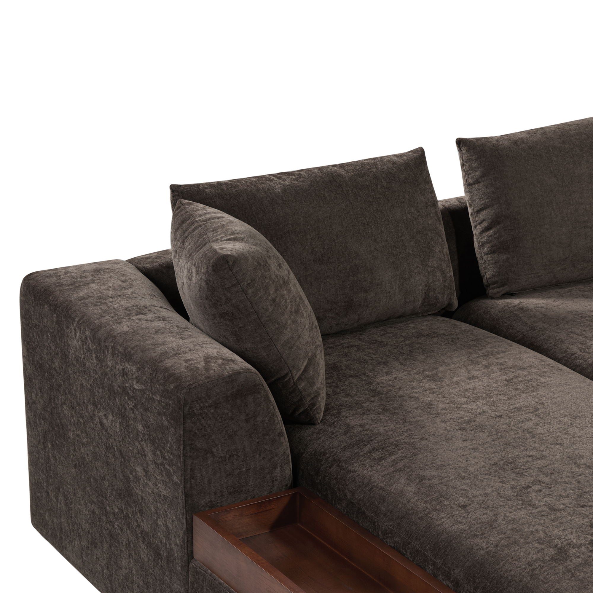 Modern L Shaped Sectional Sofa With Chenille Upholstery And Wooden Storage
