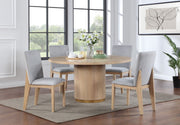 Caspian 5 Piece 59" Round Oak Finish Dining Table Set with Gray Chairs