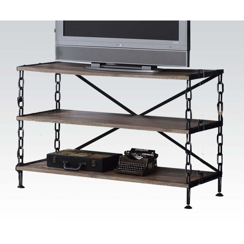 ACME Jodie - TV Stand - Rustic Oak & Antique Black | Meri Furniture