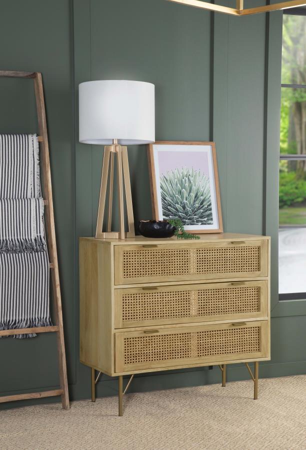 Coaster Fine Furniture Zamora - 3-Drawer Wood Accent Cabinet With Woven Cane - Natural | Meri Furniture