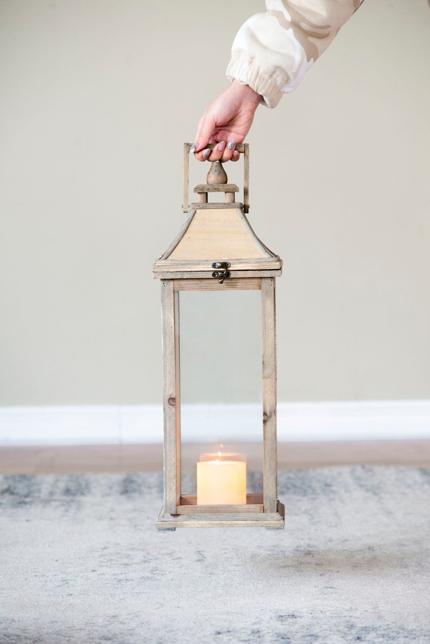 Candle Lantern Decorative, Hurricane Lantern Holder Decor For Indoor Outdoor, Home Garden Wedding - Ivory