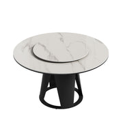 Modern Sintered Stone Dining Table With Round Turntable, Metal Pedestal, And Chairs