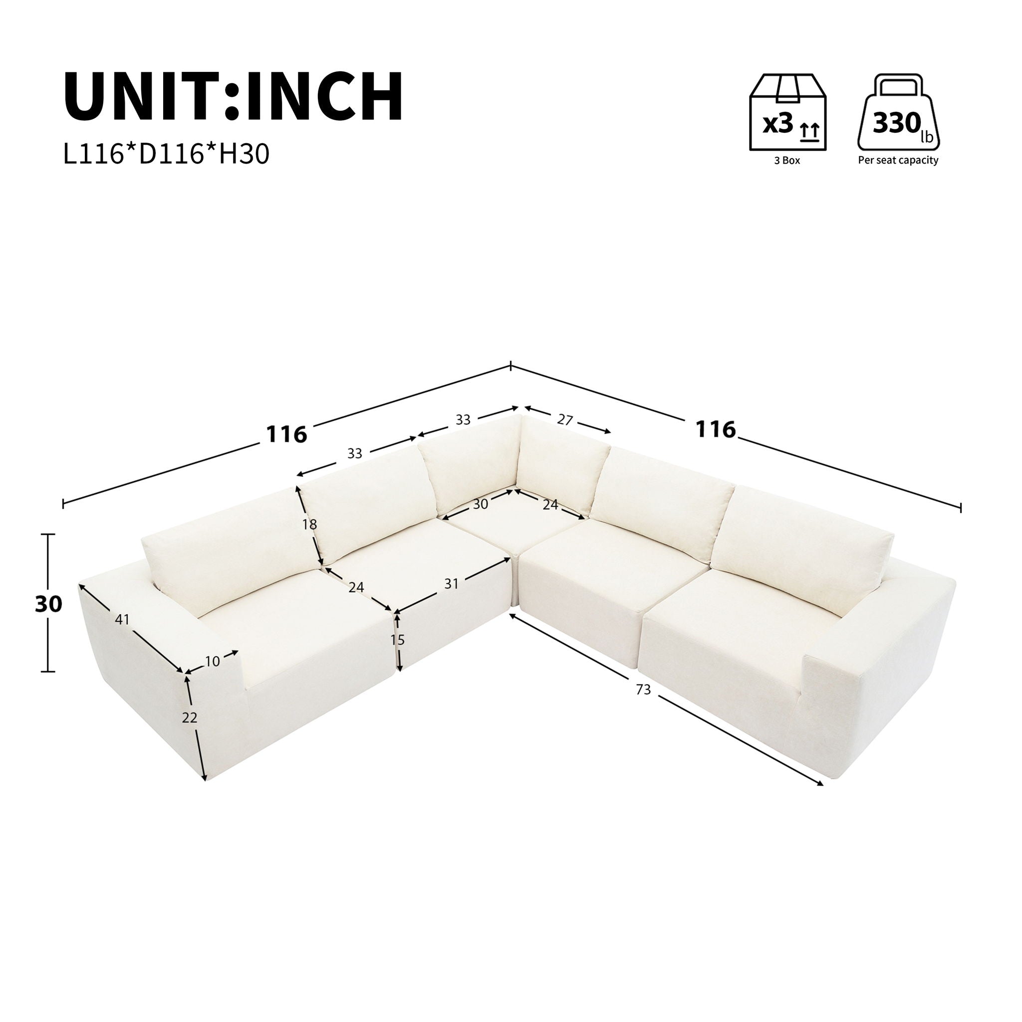 Modular L Shaped Sectional Sofa, Luxury Floor Couch Set, Upholstered Indoor Furniture, Foam - Filled Sleeper Sofa Bed For Living Room, Bedroom, 5 Pieces Free Combination