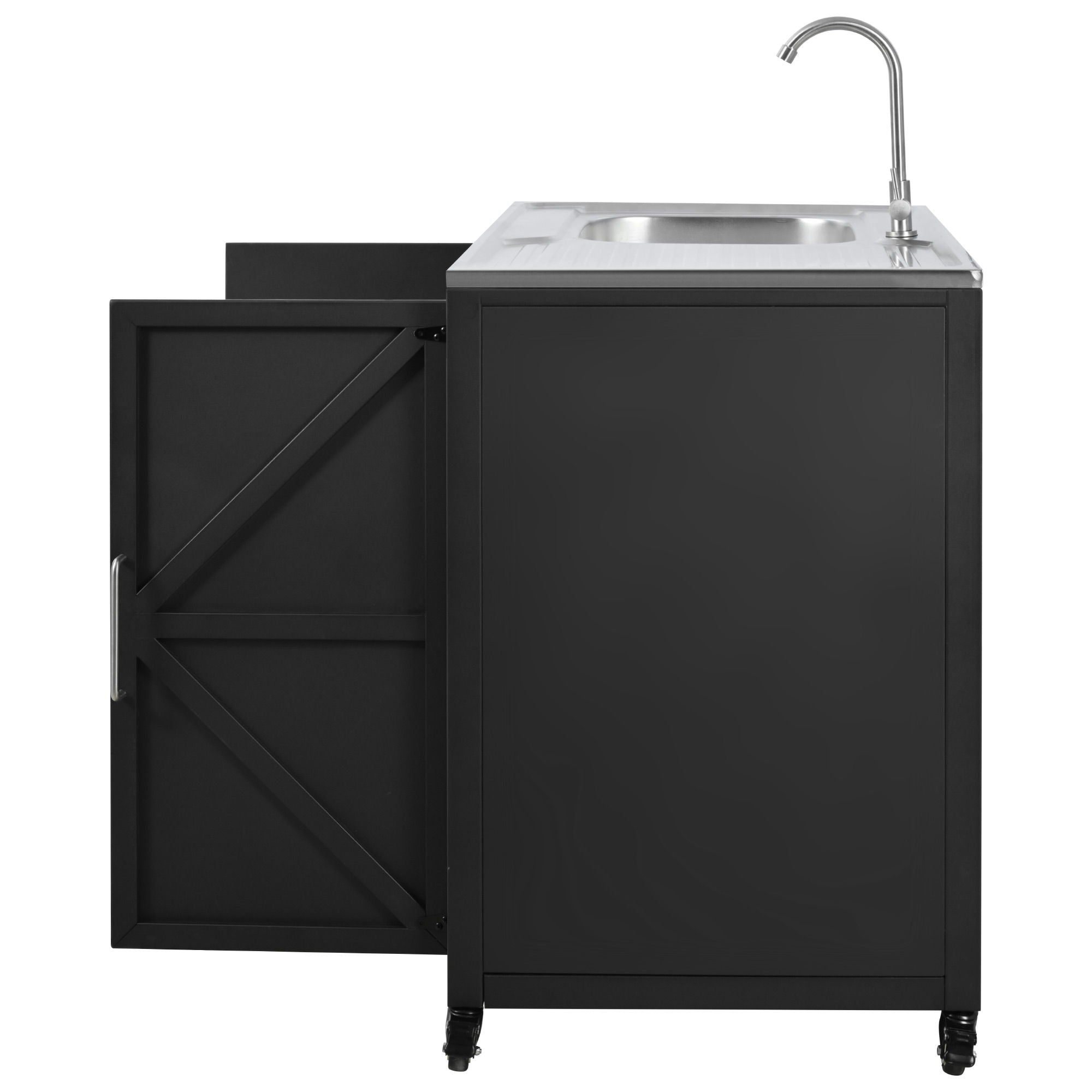 Outdoor Movable Kitchen Sink Patio Modular Kitchen Sink Station With Cabinet For Garden, Patio, Backyard - Matte Black