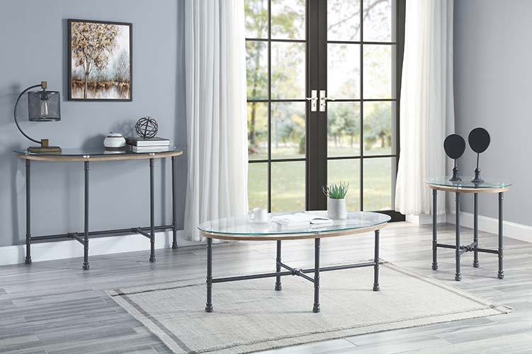 ACME Brantley - End Table - Clear Glass & Sandy Gray Finish | Meri Furniture