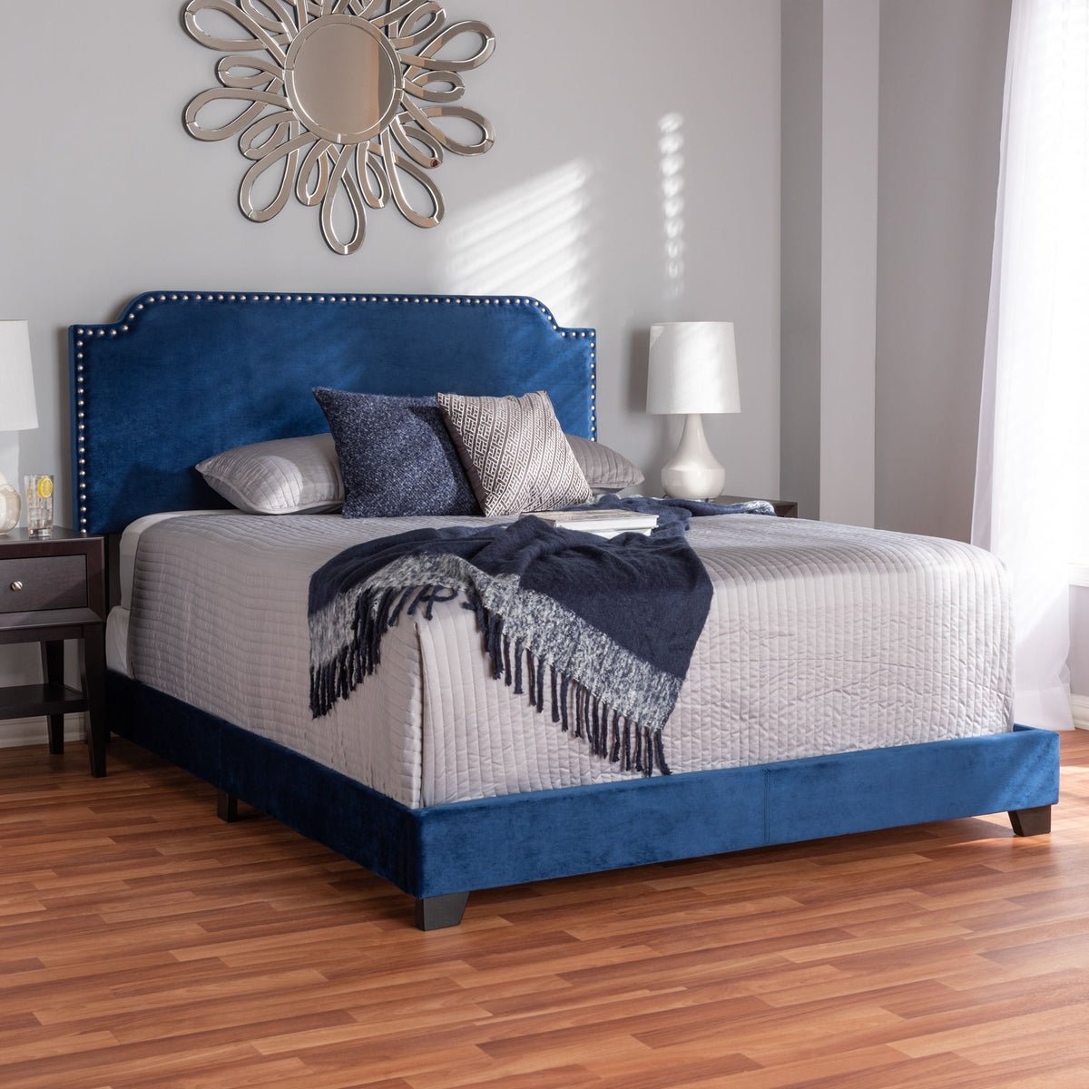 Darcy Luxe and Glamour Navy Velvet Upholstered Full Size Bed