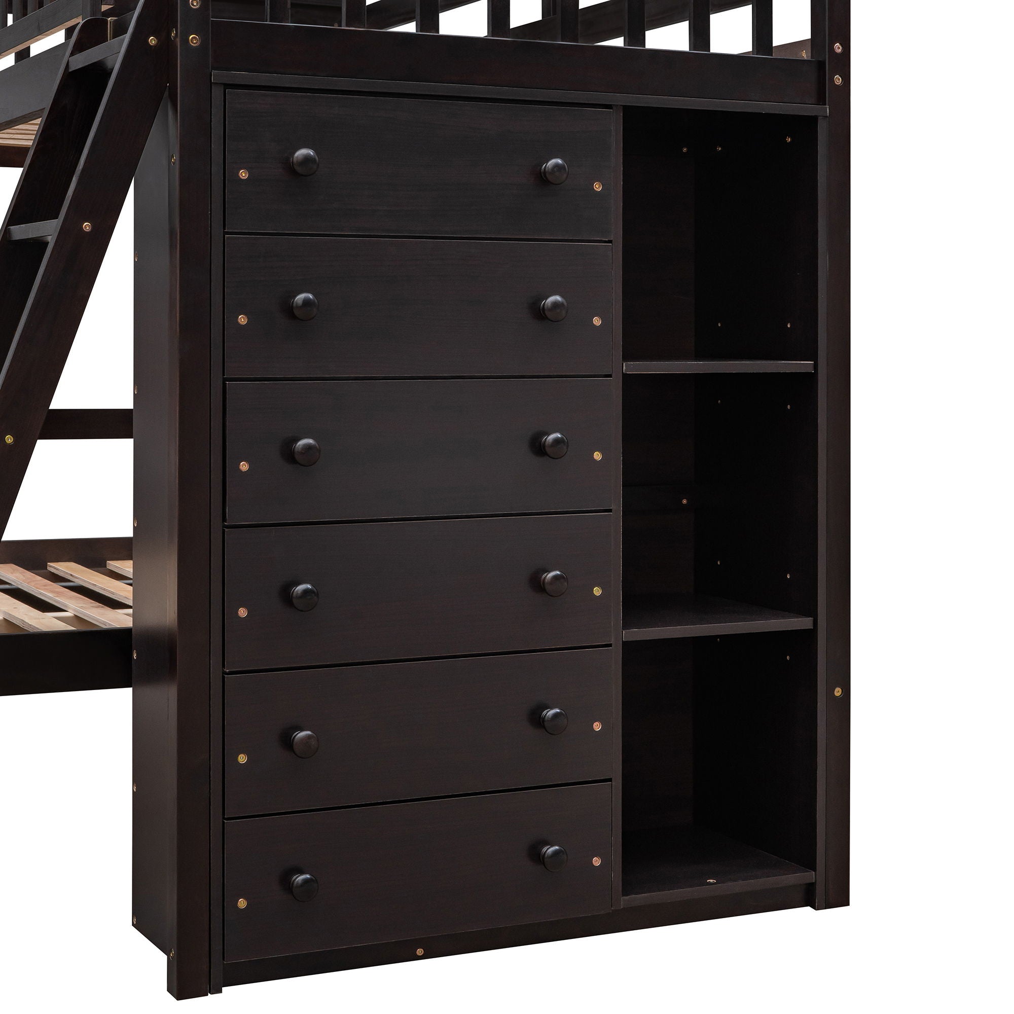 Bunk Bed With 6 Drawers And Flexible Shelves, Bottom Bed With Wheels