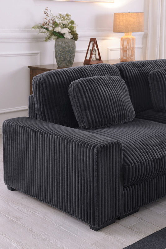 Sloane 117"W Charcoal Corduroy Fabric Reversible L-Shape Modular Sectional Sofa