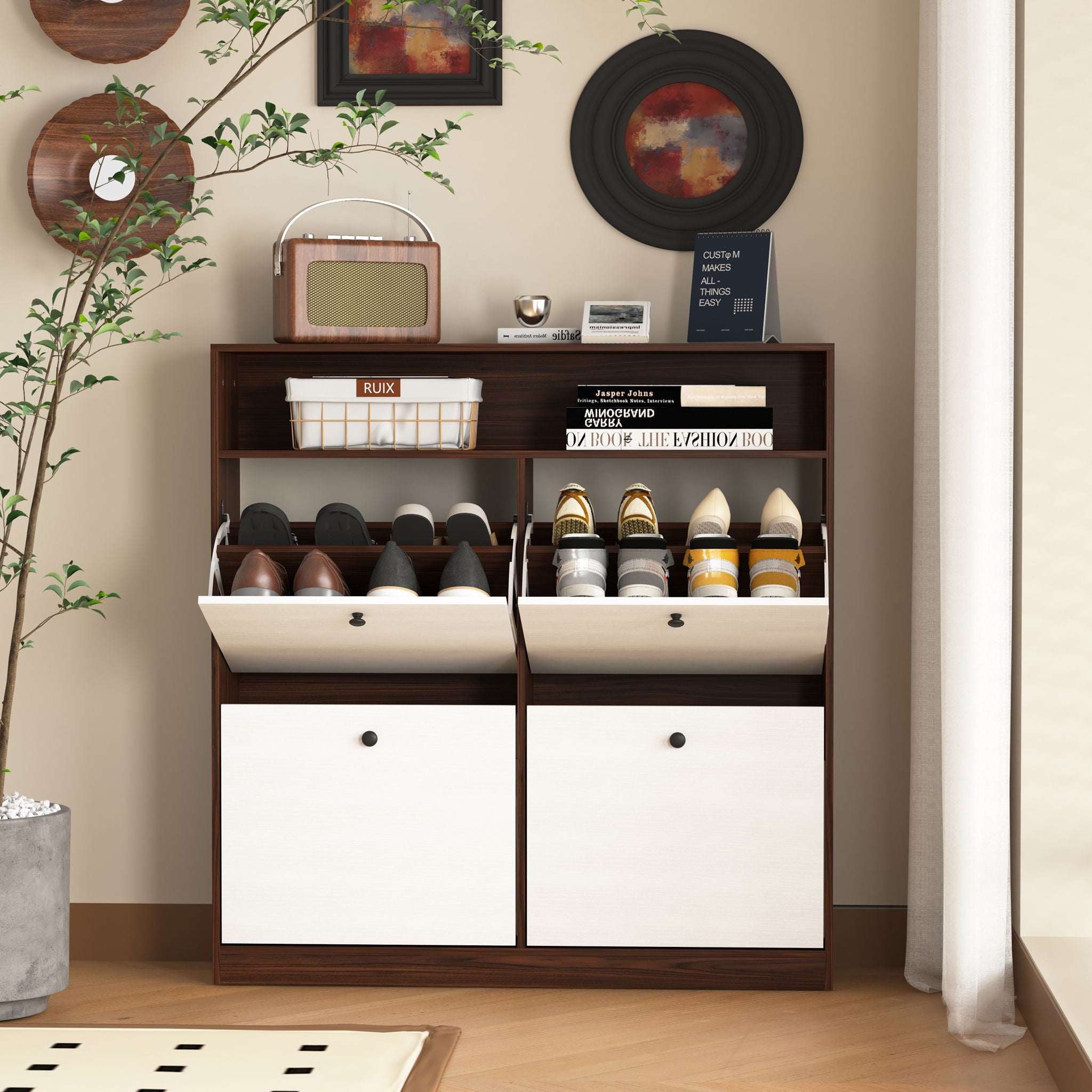 Modern Freestanding Shoe Storage Cabinet With 4 Flip Drawers