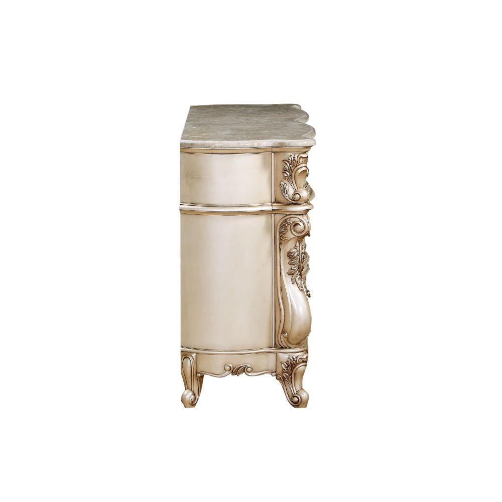ACME Gorsedd - Dresser - Marble & Antique White | Meri Furniture