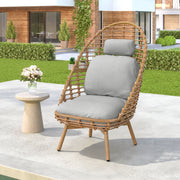 Ellis - Outdoor Wicker High Back Lounge Chair, Teak Finished Leg - Light Brown / Beige
