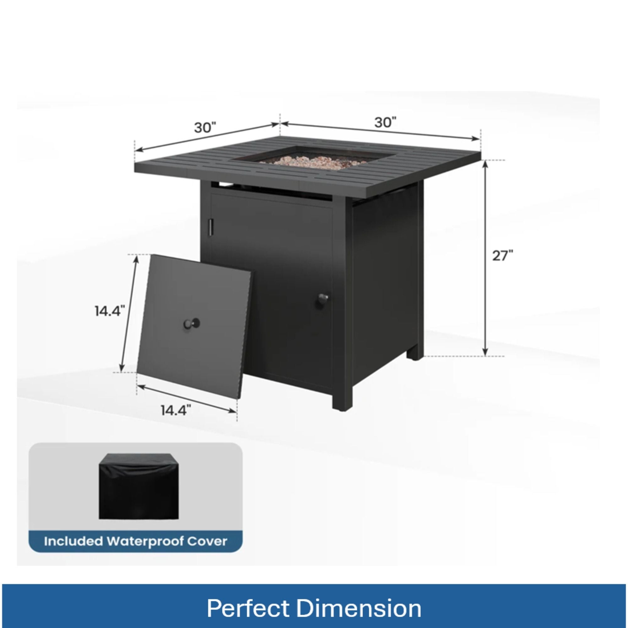 Square 2 In 1 Outdoor Propane Fire Pit Table With Stainless Burner, Lava Rocks, Lid & Waterproof Cover - Black
