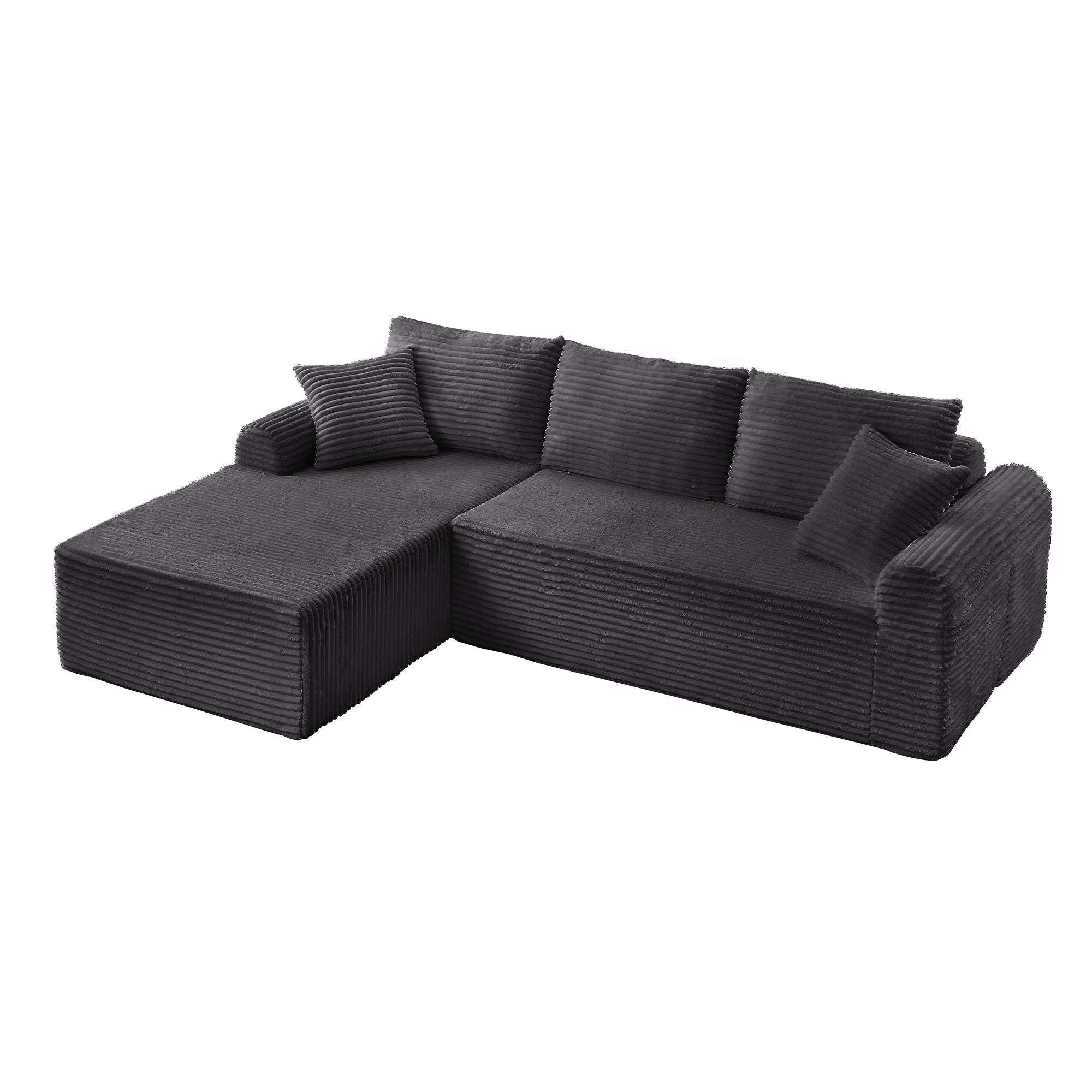 Modular Corduroy Sectional With Arched Armrests, Includes 3 Back Cushions & 2 Throw Pillows