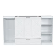 Twin Size Murphy Bed With Bedside Shelves And Wardrobe - White