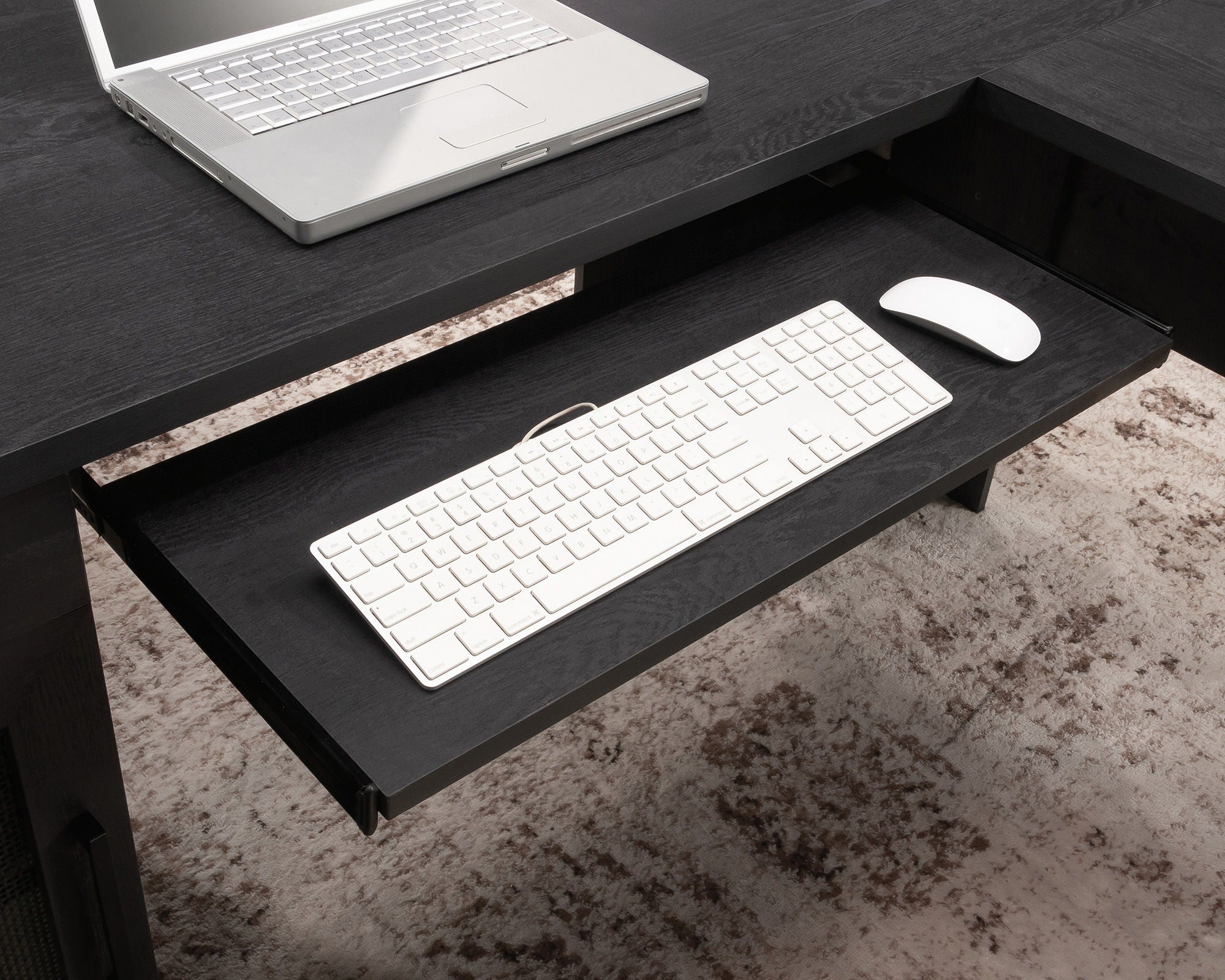 L-Shaped Desk with Drawers in Raven Oak