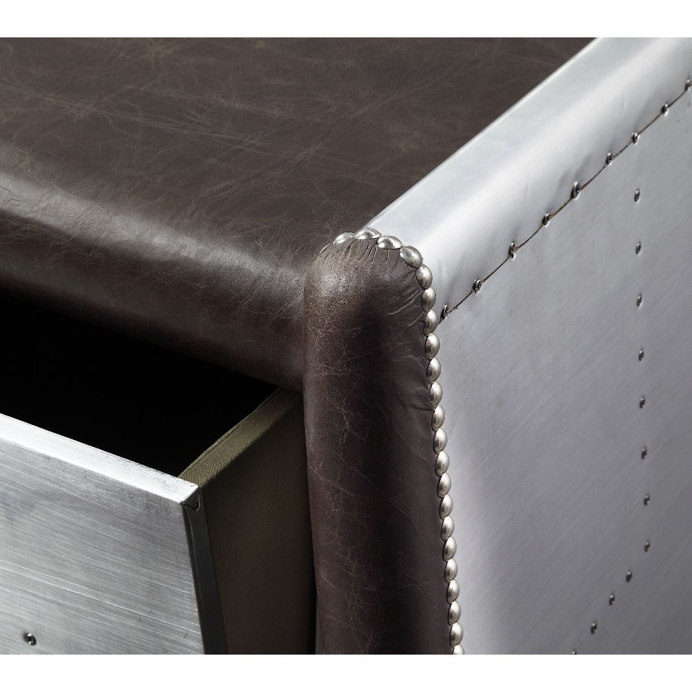 ACME Brancaster - Desk - Distress Chocolate Top Grain Leather & Aluminum | Meri Furniture