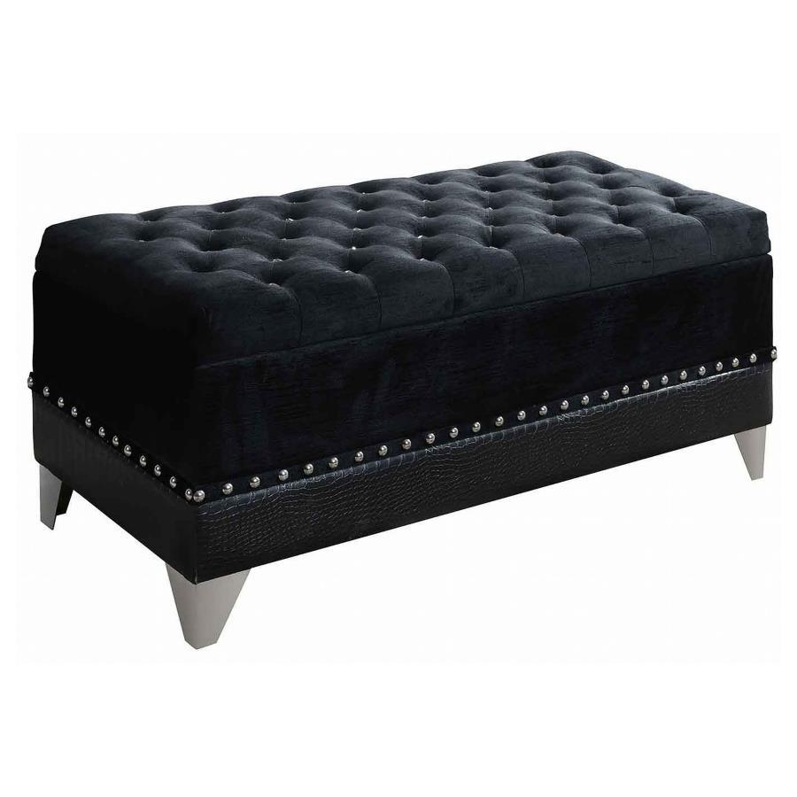 Coaster Fine Furniture Barzini - Velvet Upholstered Tufted Storage Bench - Black | Meri Furniture