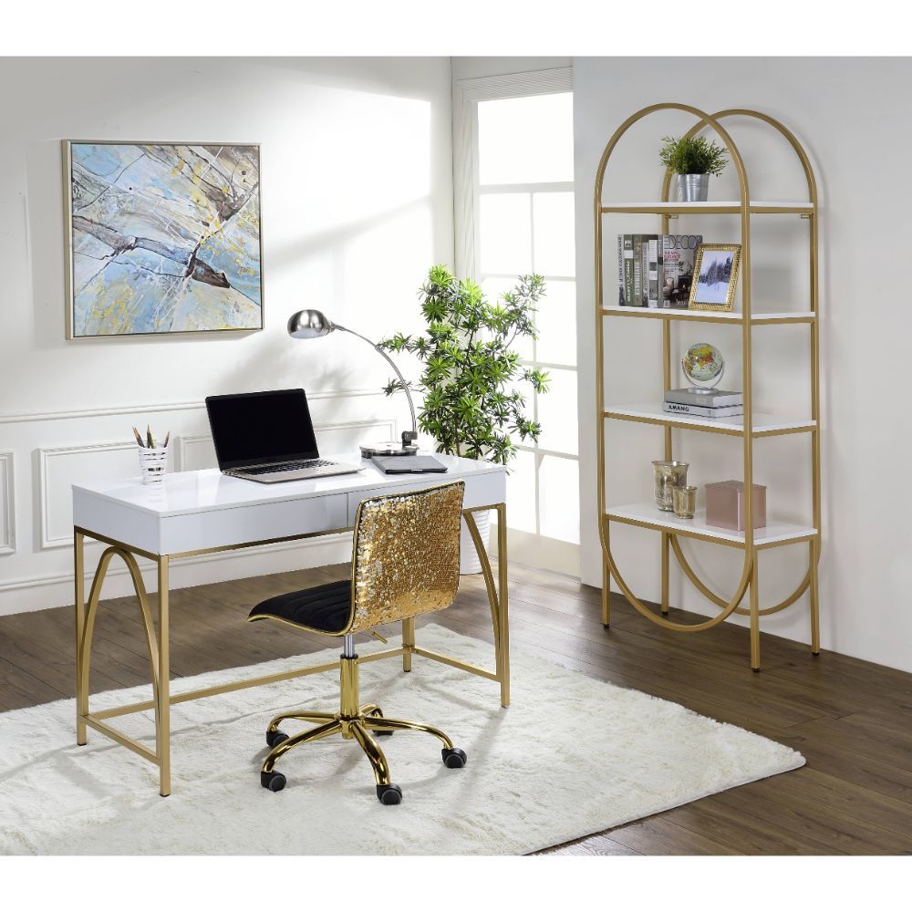 Lightmane - Writing Desk Same Ac00900) - White High Gloss & Gold