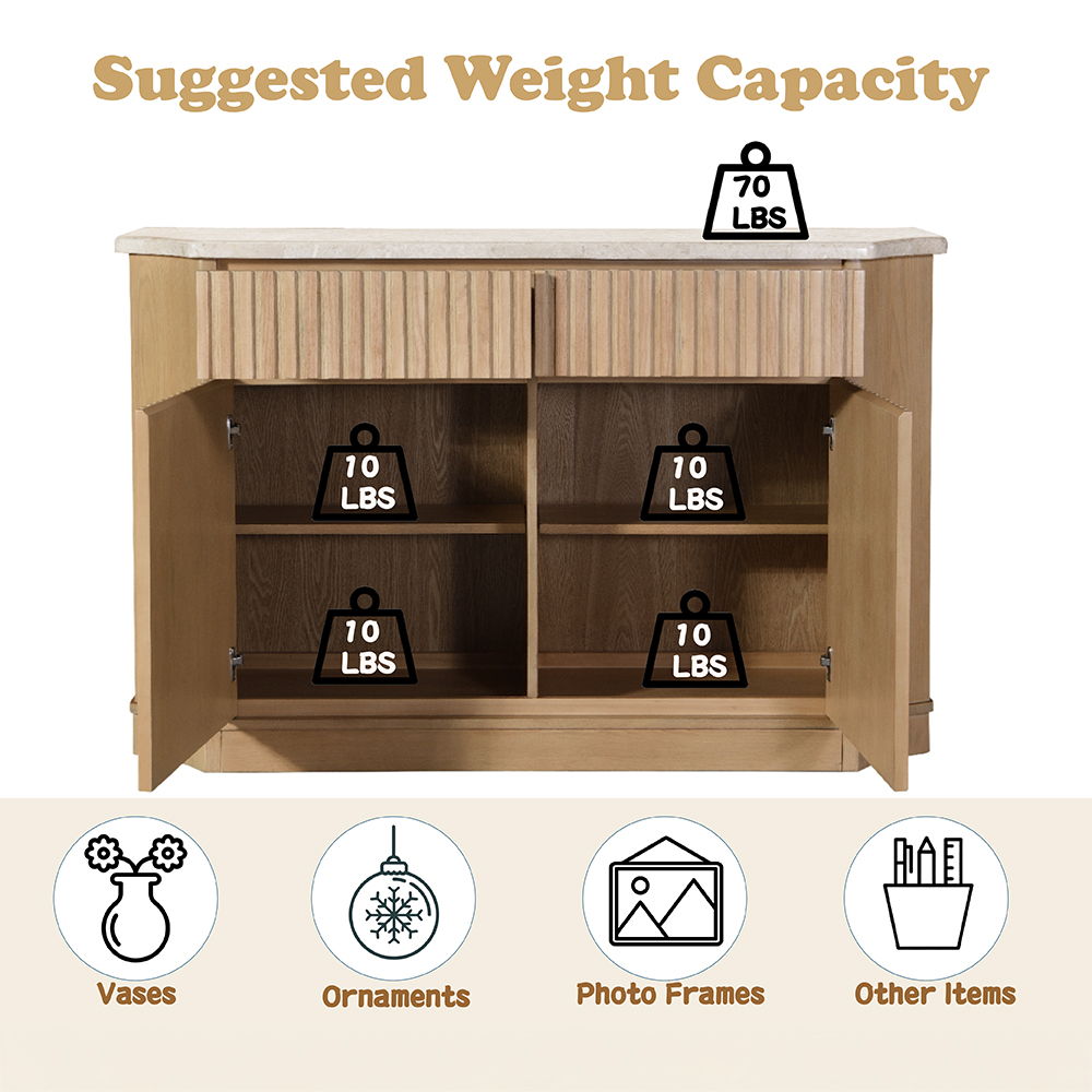 Qwin - Server With Marble Top - Marble Top & Oak