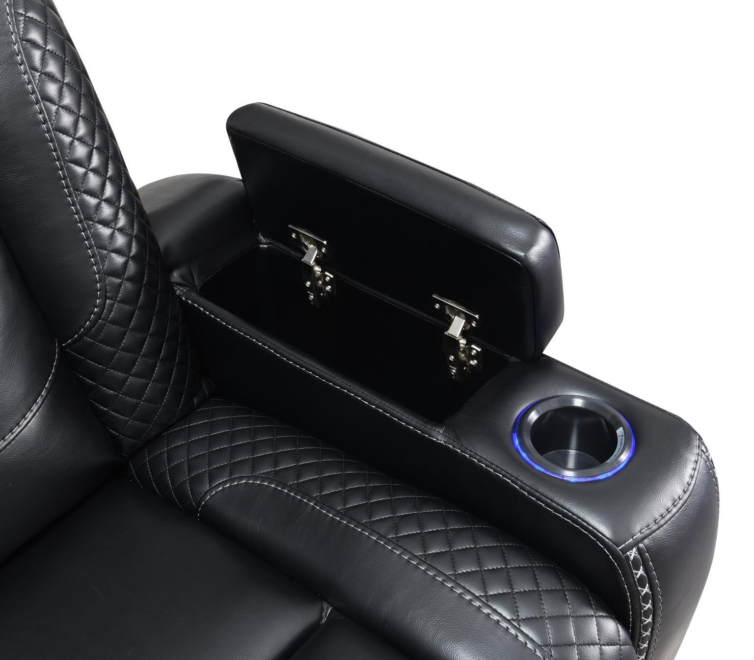 U92 - LED Power Reclining With Power Headrest, And Drop Down Table Sofa - Black