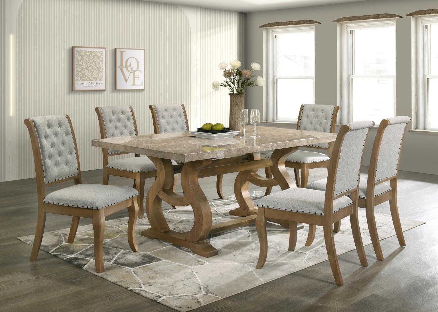 D072 - Rectangular Dining Table - Antique Oak / Golden Flower Marble