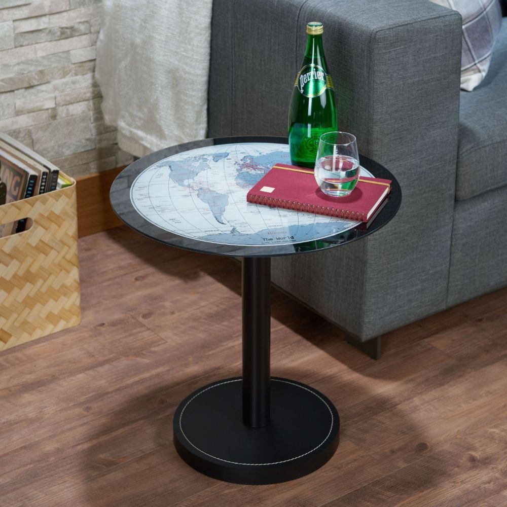 ACME Boli - End Table - Black & Map Glass | Meri Furniture