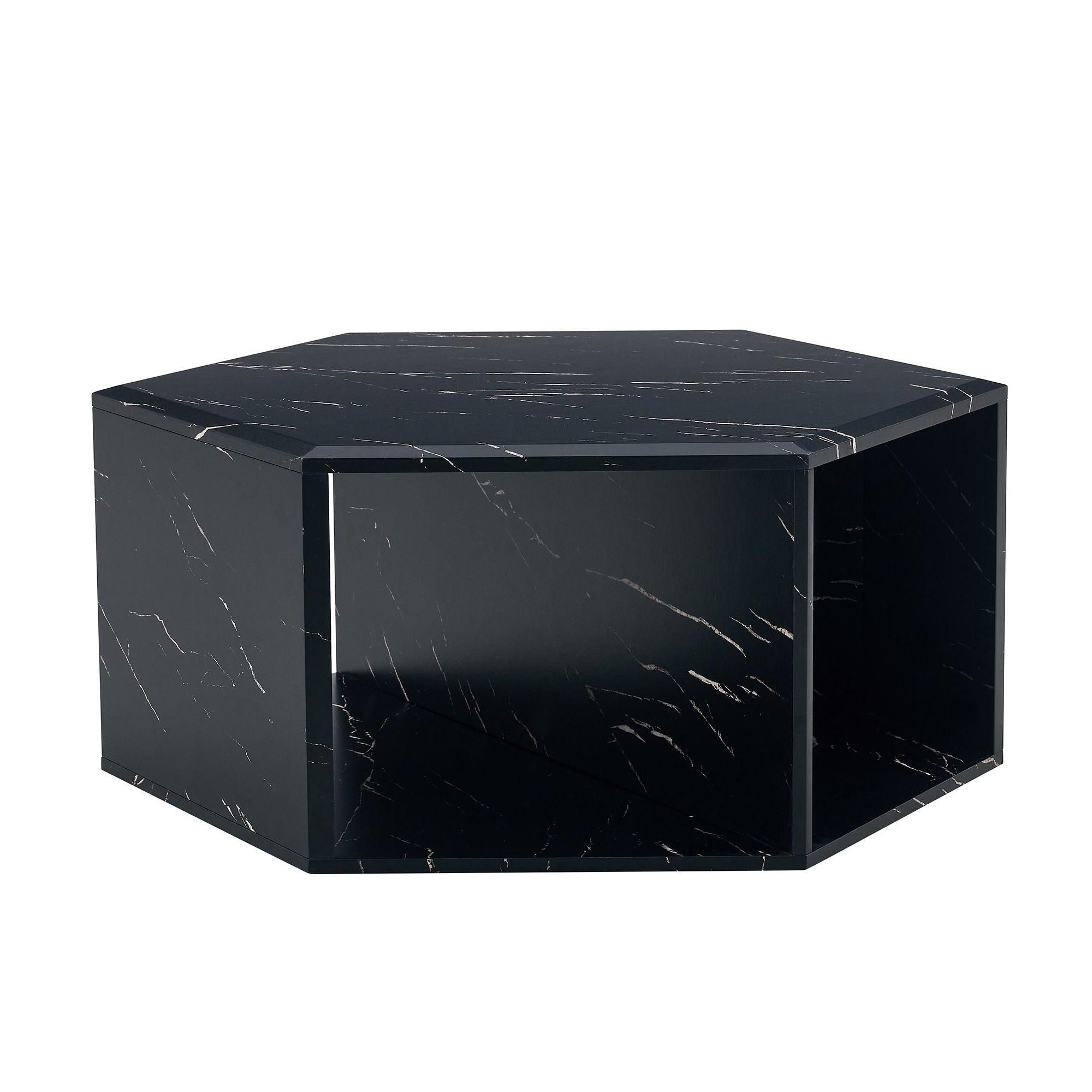 Hexagonal Coffee Table With Characteristic Pattern Stickers And Multi-Hole Design For Extra Storage