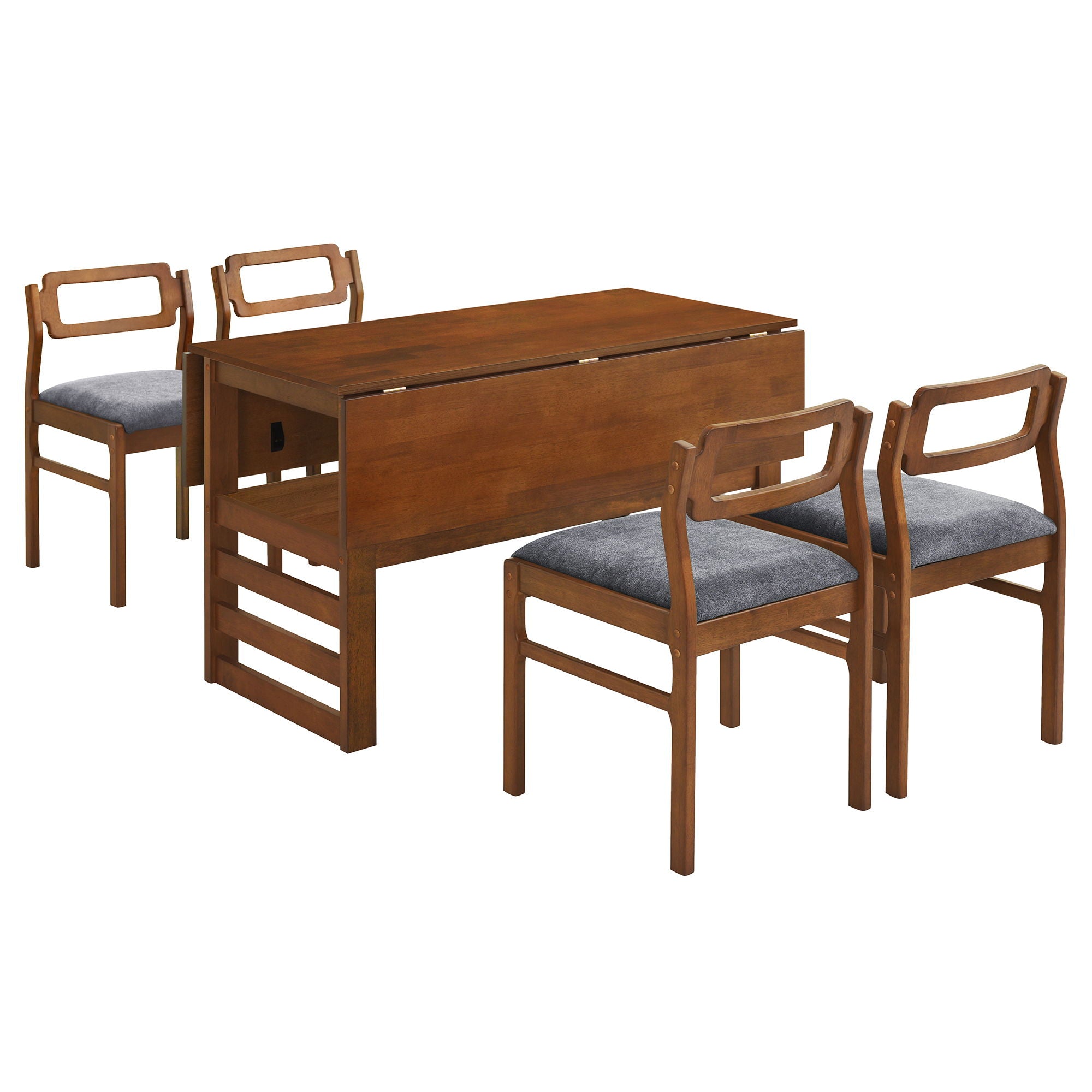 5 Piece Extendable Wood Square Dining Table Set With 2 Drop Leaves