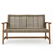 Outdoor Rattan Loveseat With Wooden Legs - Brown