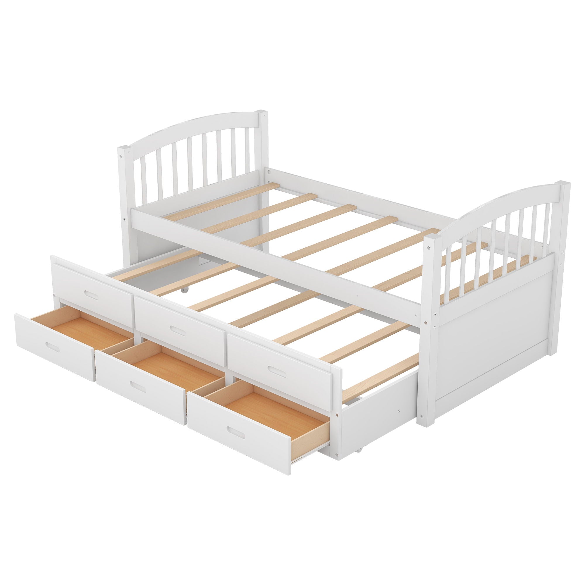 Bunk Bed With Trundle And Drawers, Arched Headboard And Footboard