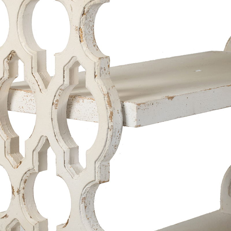 Distressed Wood Shelf Tray, French Country Console Table - Brown / Antique White